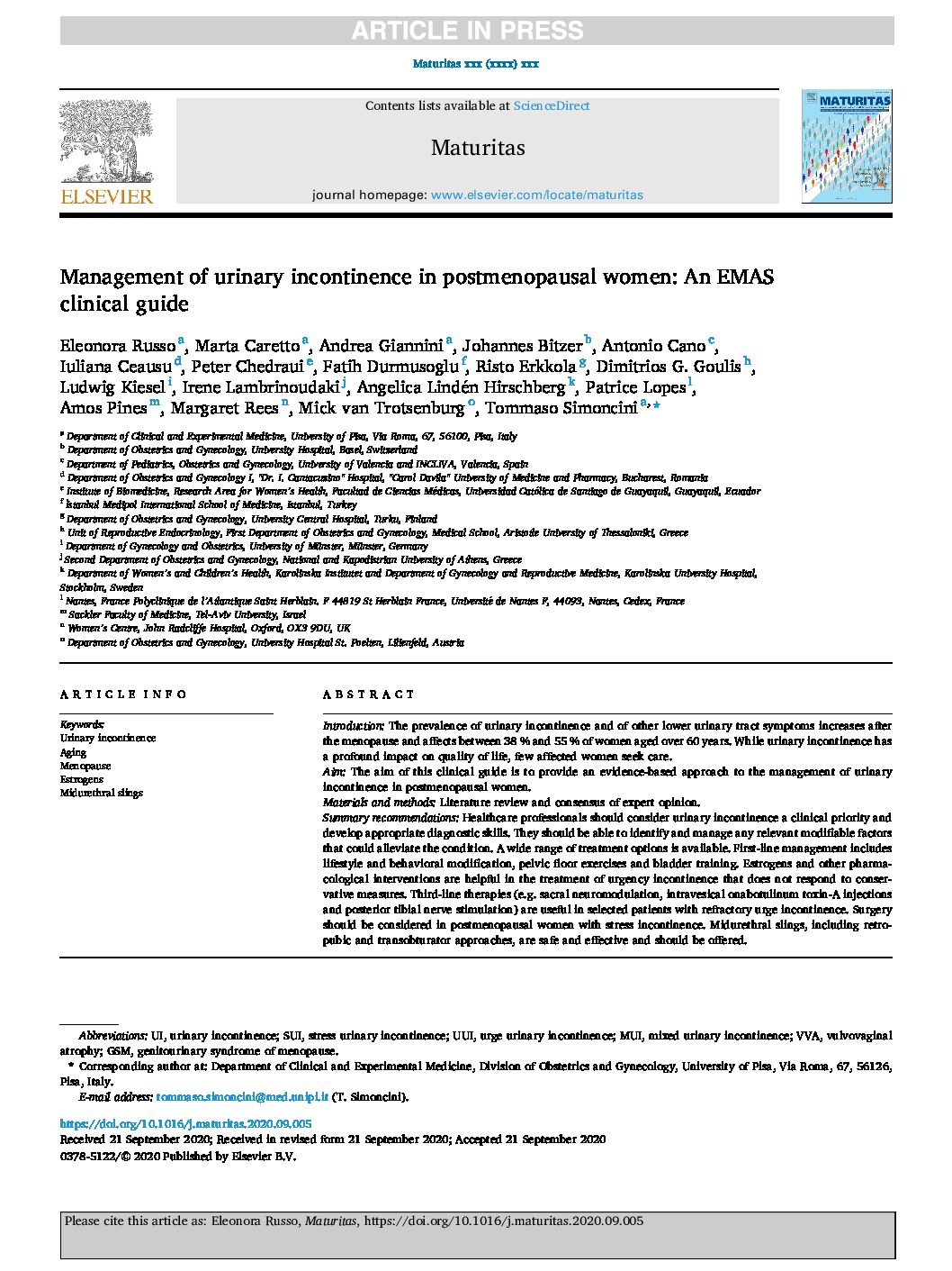 Management Of Urinary Incontinence In Postmenopausal Women An Emas Clinical Guide